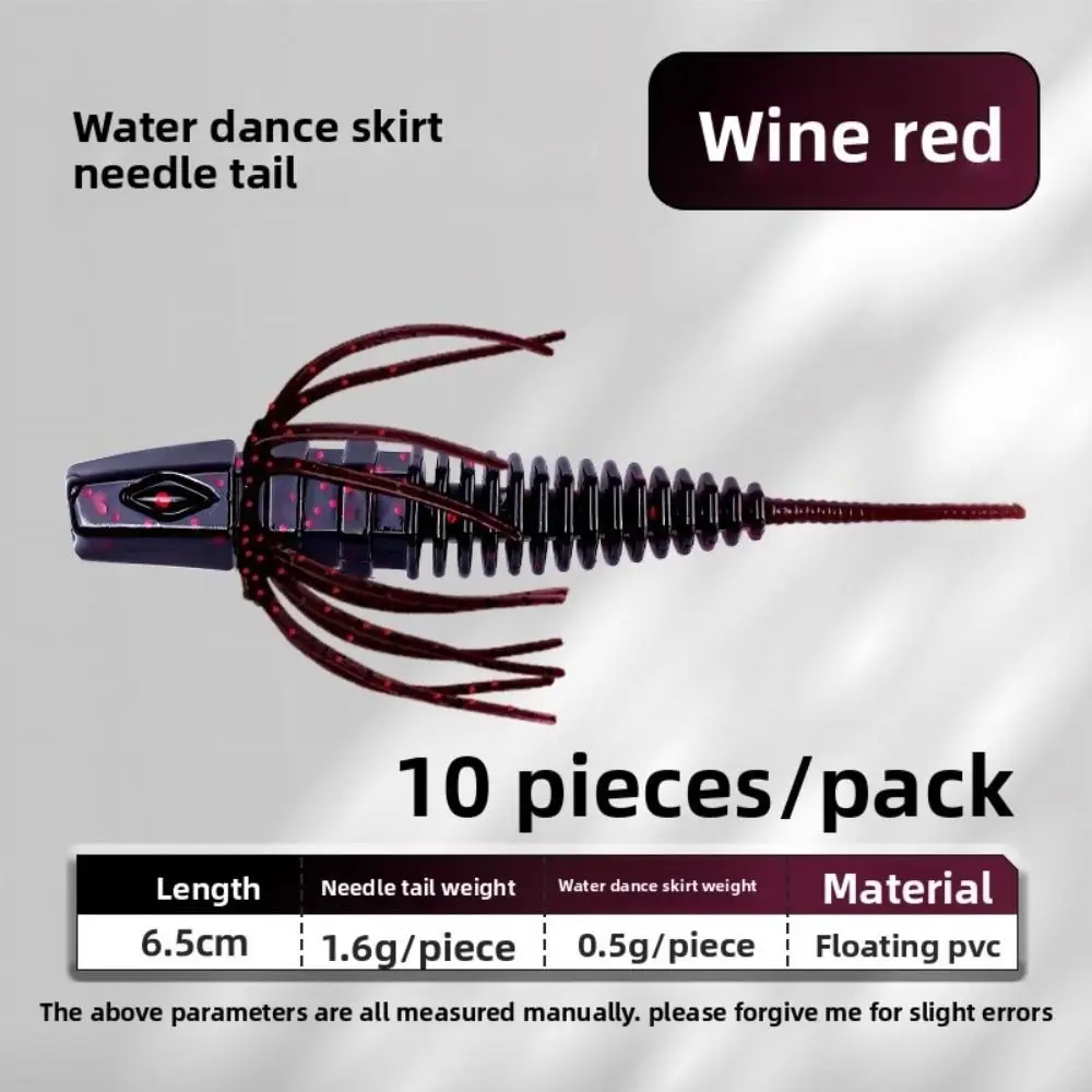 Juego de 10 Uds. De falda de baile acuático ligera roscada, delantal de Material suave, diseño salvaje, cola de aguja, Swimbait, juego de Señuelos de Pesca de pozo negro - imagen 2