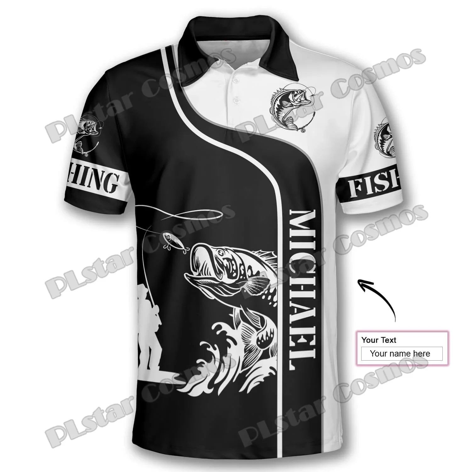 PLstar Cosmos Fishing Me hace feliz patrón de peces de lubina 3D completamente impreso Polos de hombre moda pantalón corto Casual camisa de manga PLP18 - imagen 4