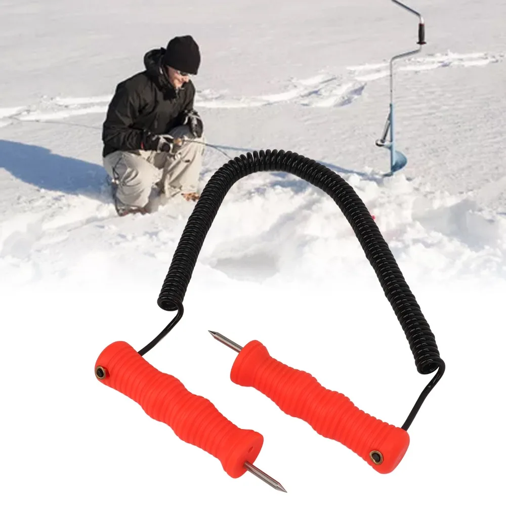 Juego de 1 Kit de Púas de Hielo Portátiles de Acero Inoxidable con Mango Ergonómico de ABS, Púas de Seguridad para Pesca en Hielo con Silbato, Púas para Hielo, Pesca en Hielo