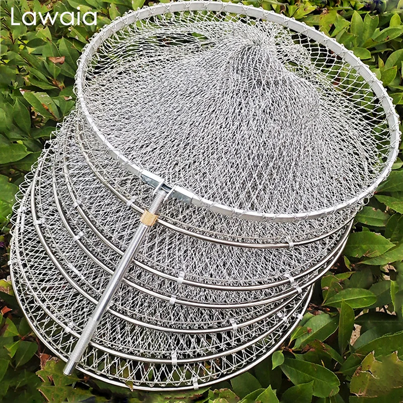 Lawaia-Red de mano de alambre trenzado gris, jaula de pesca, cuerda de raqueta eléctrica, profundidad de 180cm, malla de acero inoxidable, bolsa de red de pesca de secado rápido