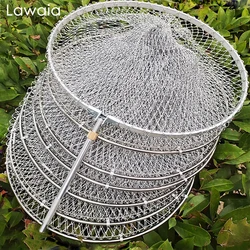 Lawaia-Red de mano de alambre trenzado gris, jaula de pesca, cuerda de raqueta eléctrica, profundidad de 180cm, malla de acero inoxidable, bolsa de red de pesca de secado rápido