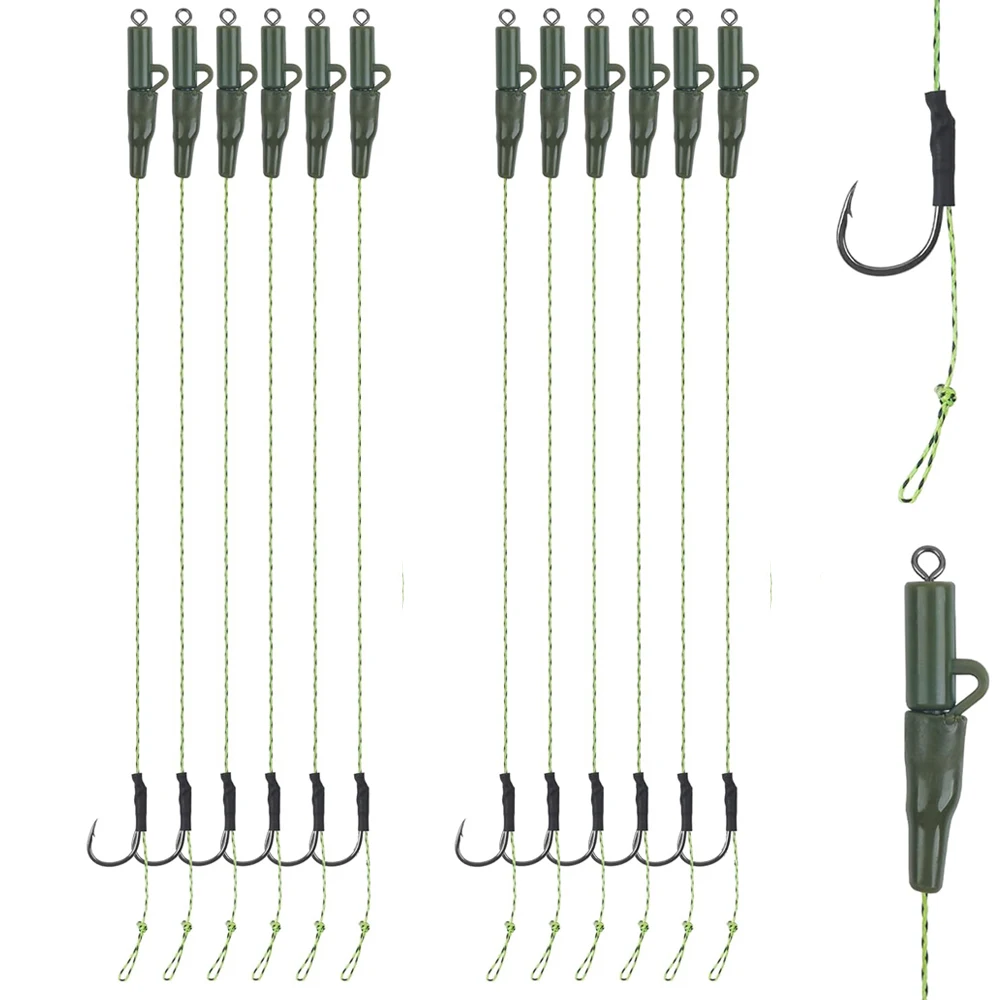 Aparejos de pelo de pesca de carpa, ganchos preatados con clips de peso para carpa, helicóptero Chod, herramientas de aparejos de pesca de carpa, 12 piezas, 2/4/6 #