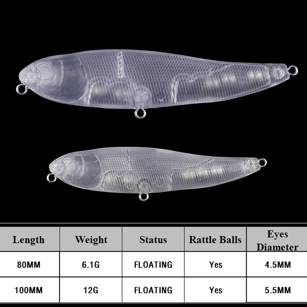 Chan'sHuang, 20 piezas, cebo en blanco sin pintar, Wobblers Topwater, lápiz para caminar al perro, sonajeros flotantes, señuelo de pesca hecho a mano DIY T - imagen 2