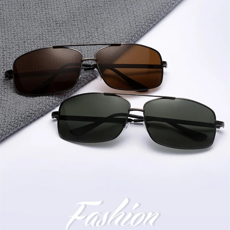 Gafas de sol polarizadas de pesca con montura grande para hombre y mujer, lentes de sol polarizadas con luz de Metal, cuadradas, Retro, Vintage