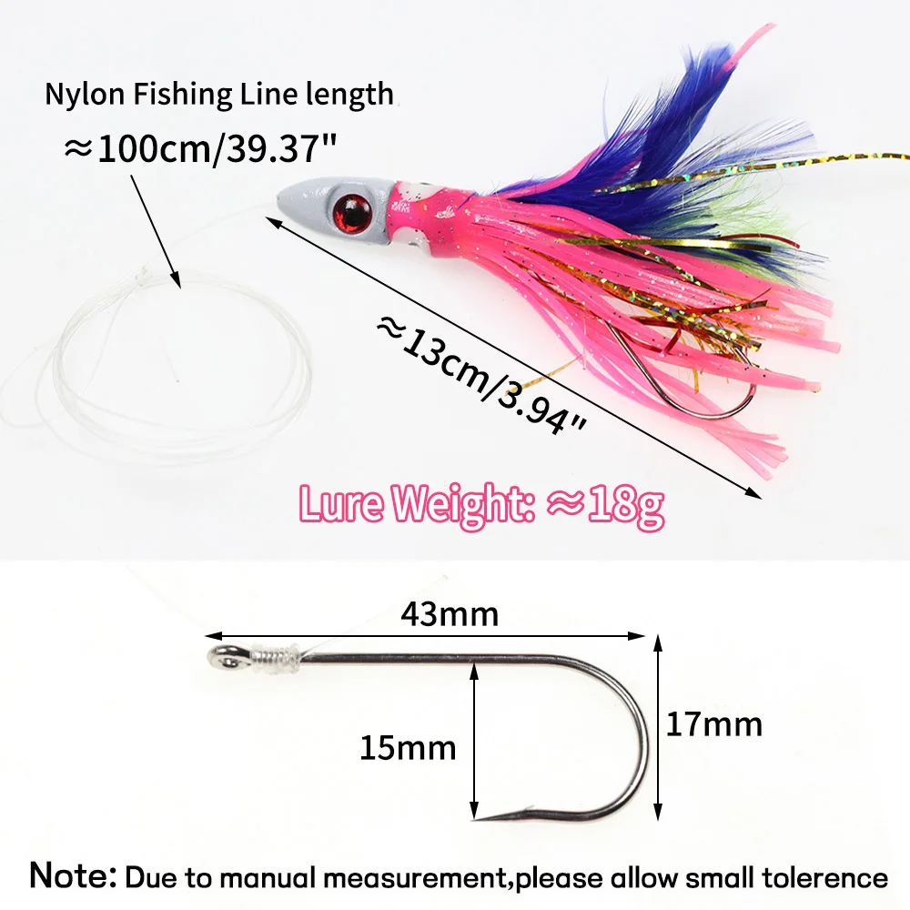 Elllv-señuelo de pluma de falda de calamar, preatados anzuelo y línea, cebo de pulpo para pesca en agua salada, 3,9 ''/18g, 1 unidad - imagen 5