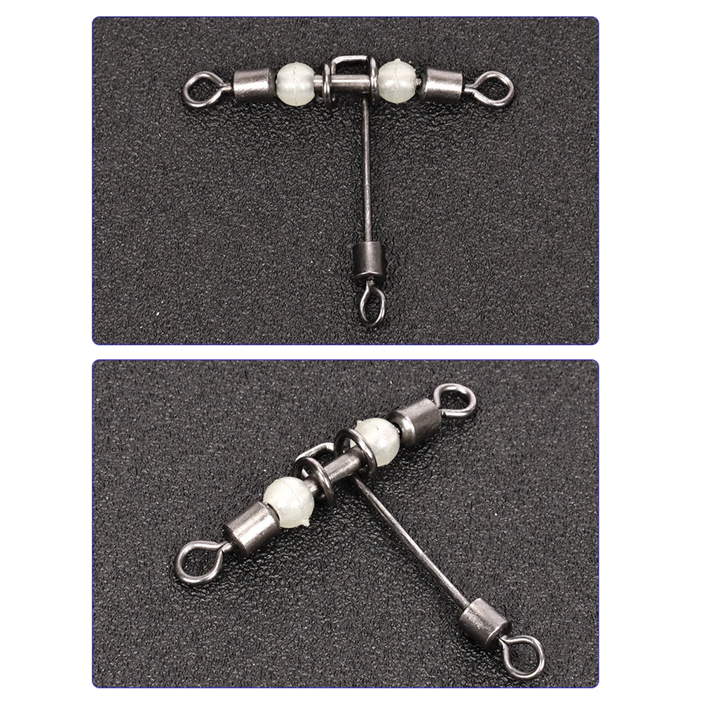 Conector de pesca de 3 vías, giratorios de línea cruzada con cuentas luminosas de perlas en forma de T, anzuelos giratorios para pesca en el mar, 10 Uds. - imagen 5