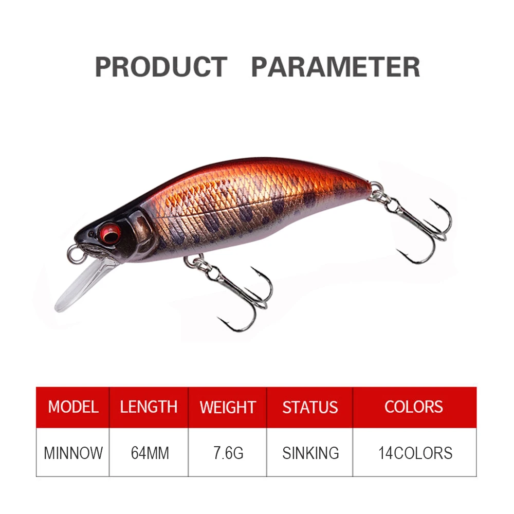 Señuelo de pesca de 6,4 cm y 7,6g, cebo duro Artificial de hundimiento rápido, Jerkbait, Swimbait, curricán, trucha, lubina - imagen 4