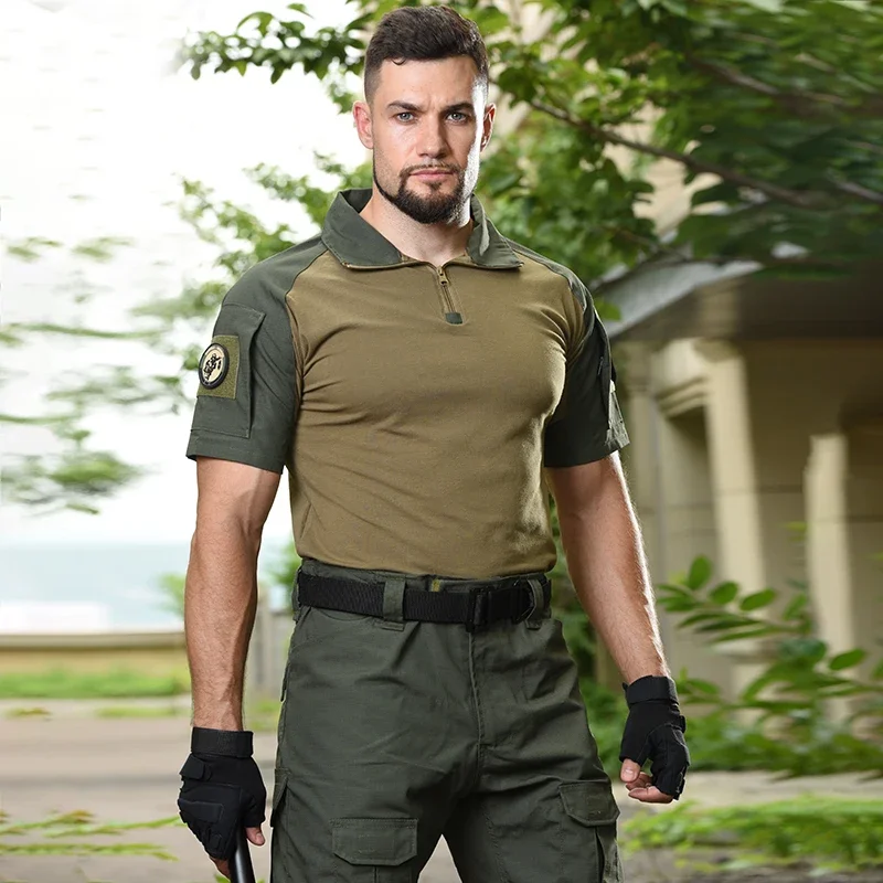 Camisa de Camping de verano para hombre, camisetas tácticas de camuflaje para caza, camisetas de pesca Airsoft de manga corta, camisas de combate y senderismo para hombre - imagen 5