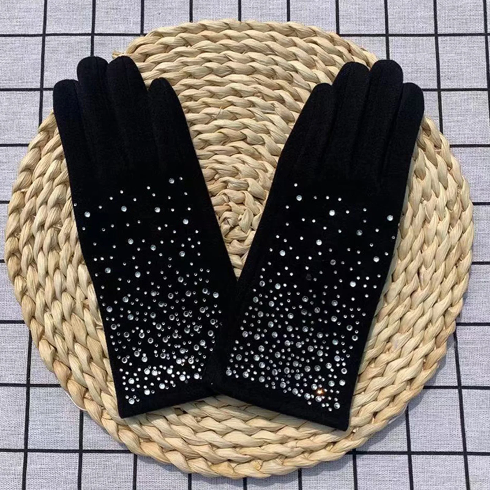 Guantes de pesca cálidos de invierno para mujer, guantes de felpa gruesos con diamantes de imitación a la moda, para ciclismo al aire libre, Camping, viajes, manoplas con pantalla táctil - imagen 4