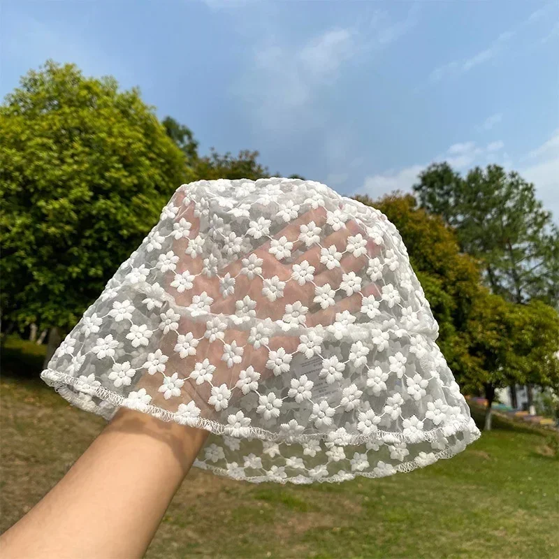 Sombrero de sol de encaje transpirable para mujer, sombrero de cubo, sombrero de lona, los estudiantes usan sombreros planos, sombreros finos de verano al aire libre