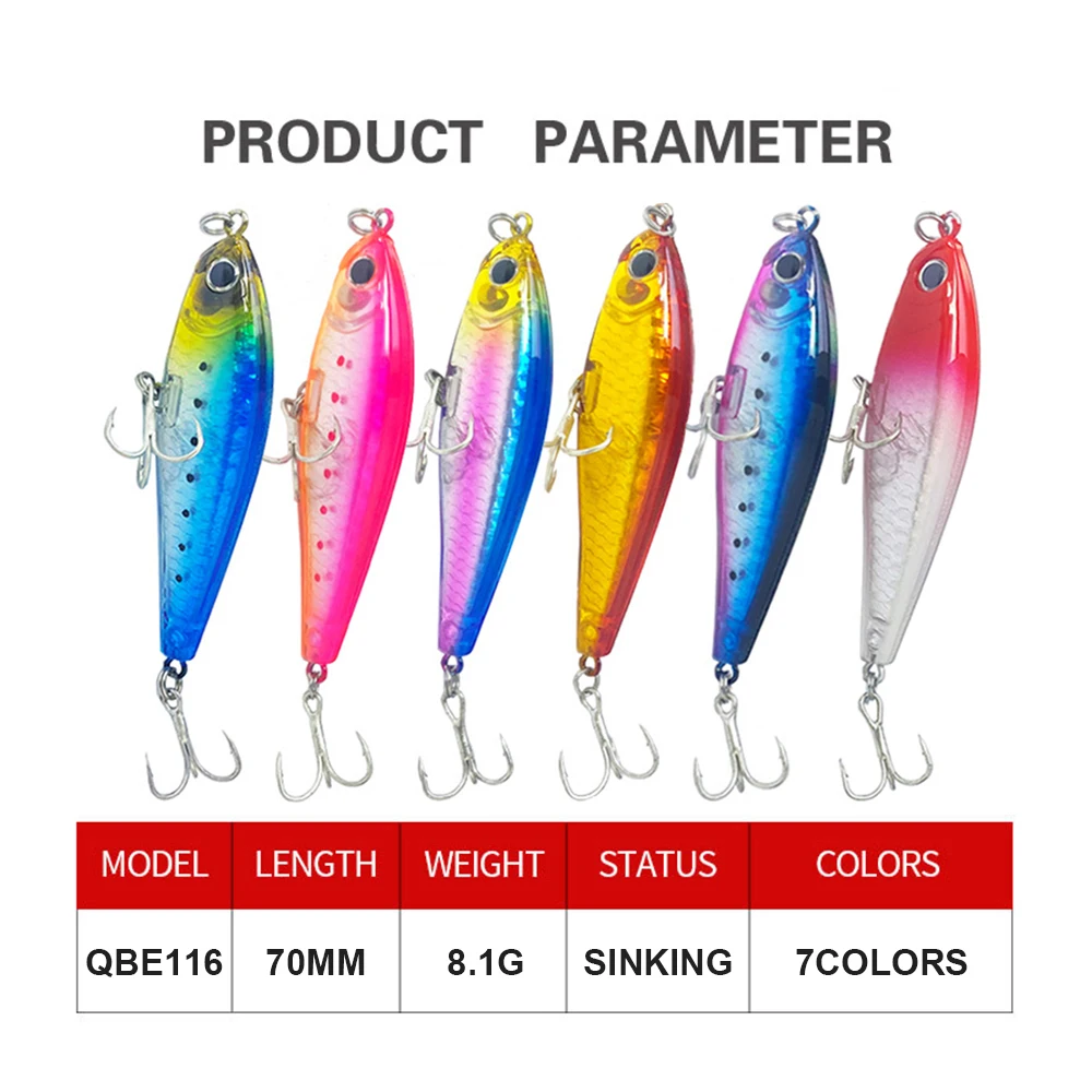 Señuelos de pesca de 7cm y 8,1g, cebo tipo lápiz que se hunde, Wobbler, láser de fundición larga, cebo duro Artificial, Trolling, Jerkbait, trucha, lubina QBE116 - imagen 4