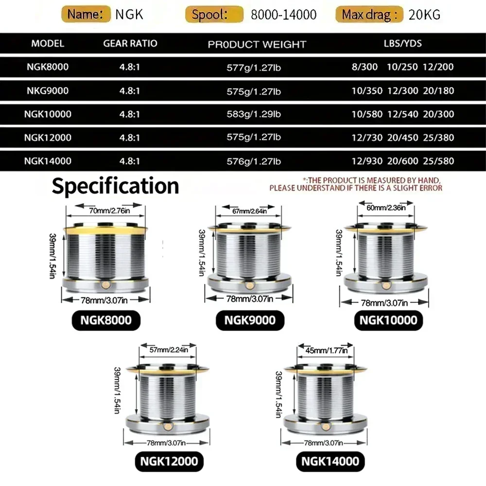 NGK-carrete giratorio de tiro largo serie 8000/9000/10000/12000/14000, carretes de pesca para Surf, arrastre máximo de 20kg/44lb, carrete grande de agua salada - imagen 4