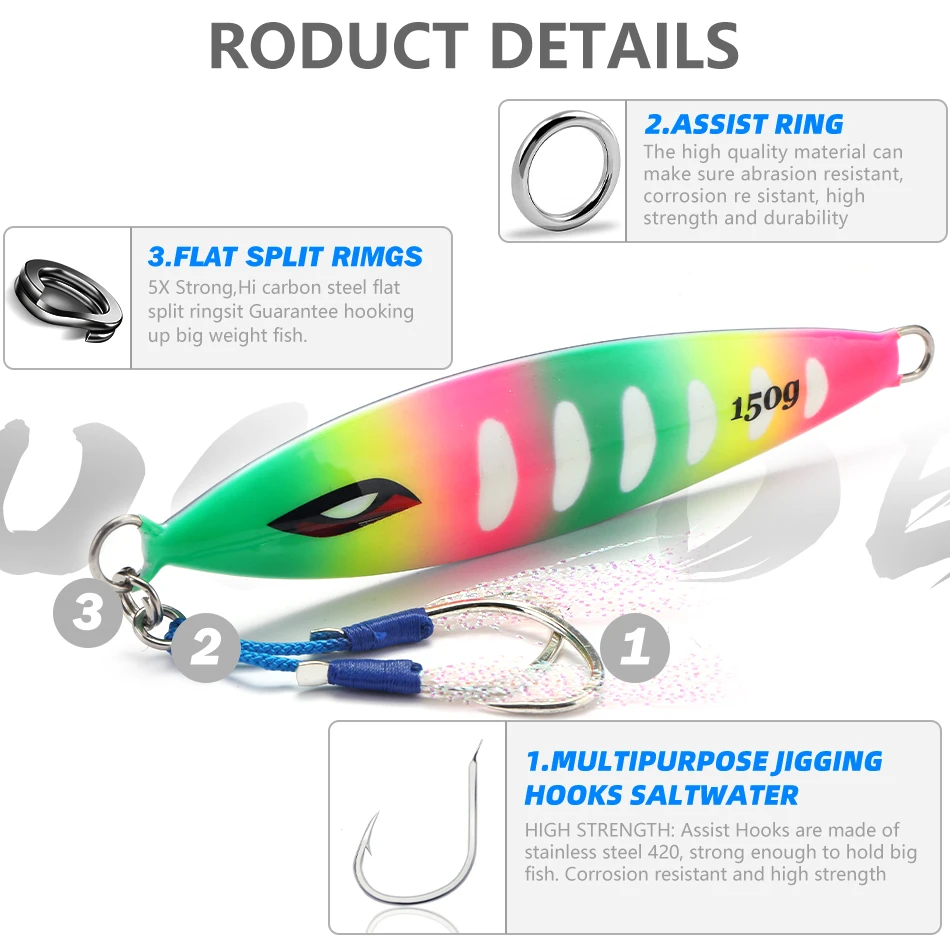 MOOKZZ-señuelo de pesca Jigjing de Metal, cebo duro biónico Artificial, 130g, 150g, 180G, 200g, novedad - imagen 5