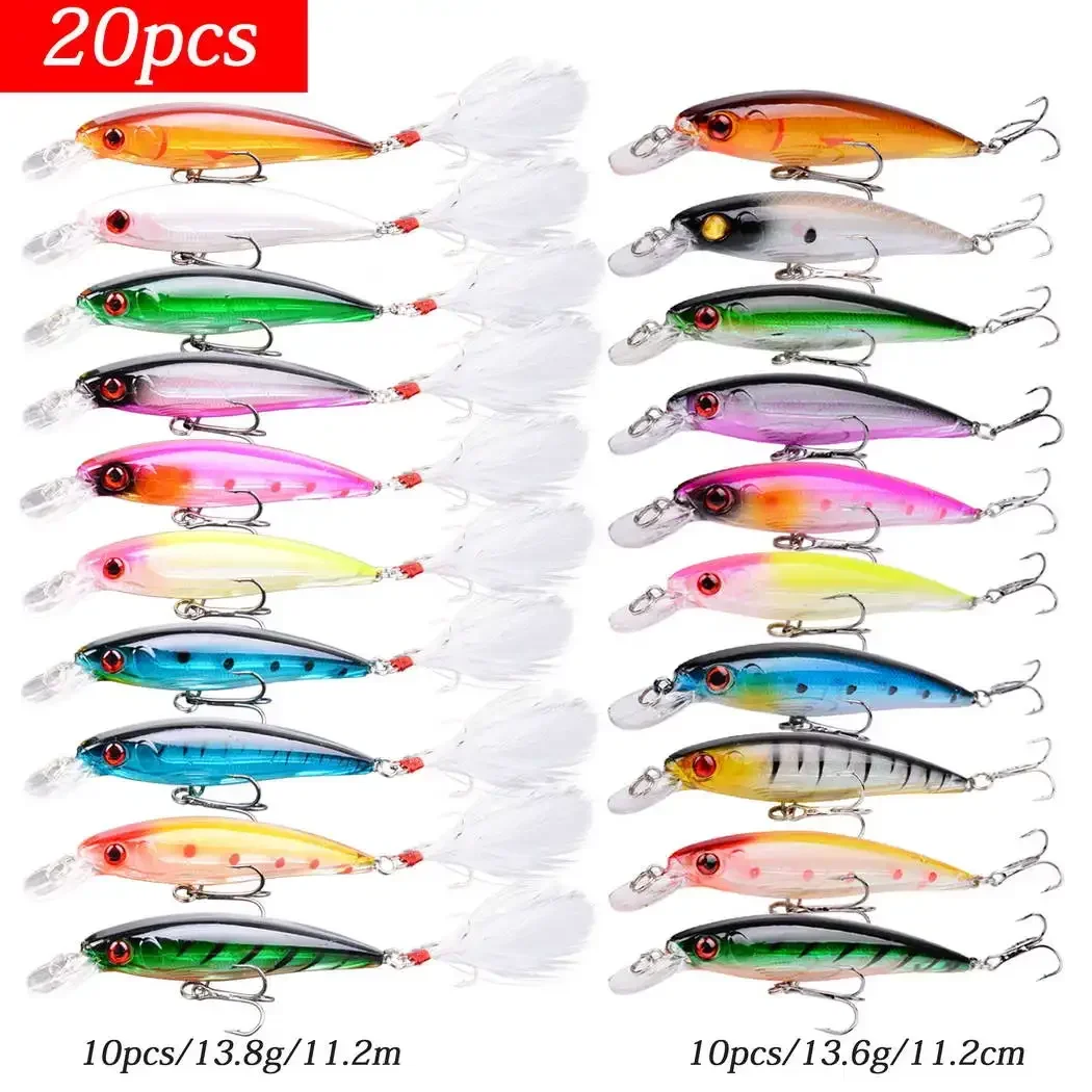 20 piezas cebo duro Minnow Señuelos de Pesca lubina agua salada fresca Japón mar ojos 3D Wobbler aparejos Crankbait Pesca cebos kit set