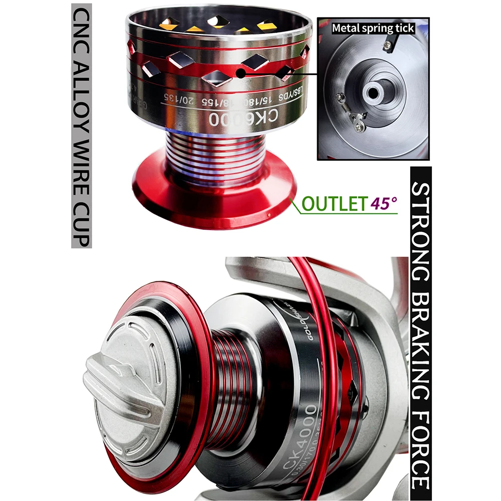 Carrete de pesca de Metal, bobina giratoria de agua dulce, carpa de agua salada, 2000, 3000, 4000, 5000, 6000 - imagen 4