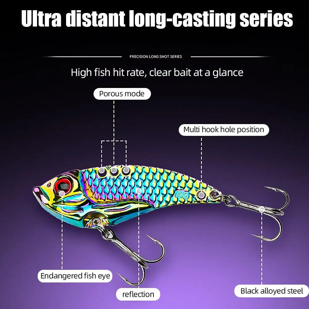 Señuelos de Pesca Vib coloridos de fundición larga, lentejuelas, ojos 3d, cebo Artificial falso para agua de mar y agua dulce - imagen 2