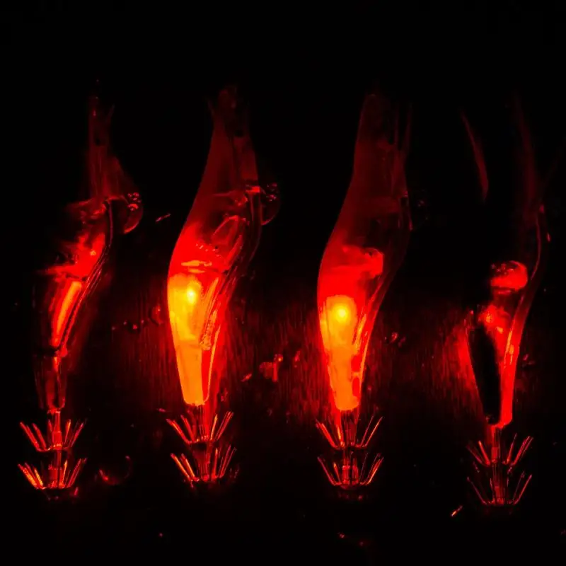 Señuelo electrónico LED para camarones con cabezal de anzuelo, juego de anzuelos de calamar, Señuelos de pesca duros, cola luminosa, cebo Artificial para lubina nocturna, 1 ud. - imagen 3