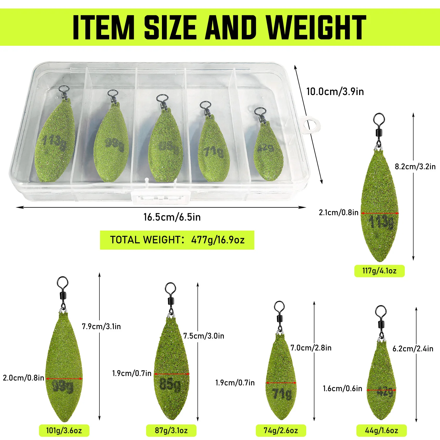 Sougayilang, 5 unidades, plomo de pesca ovalado, 113g, 99g, 85g, 71g, 42g, herramientas de pesca de plomo resistentes a la corrosión multiespecificación - imagen 2