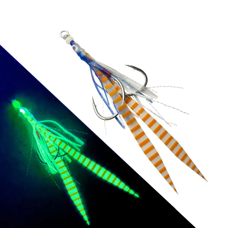 5 pares de anzuelo doble brillante, anzuelo de pescador, plantilla, señuelo, barco de pesca, anzuelo de Lucio de pesca de mar, anzuelo de ayuda de púas de Jigging lento/rápido - imagen 4