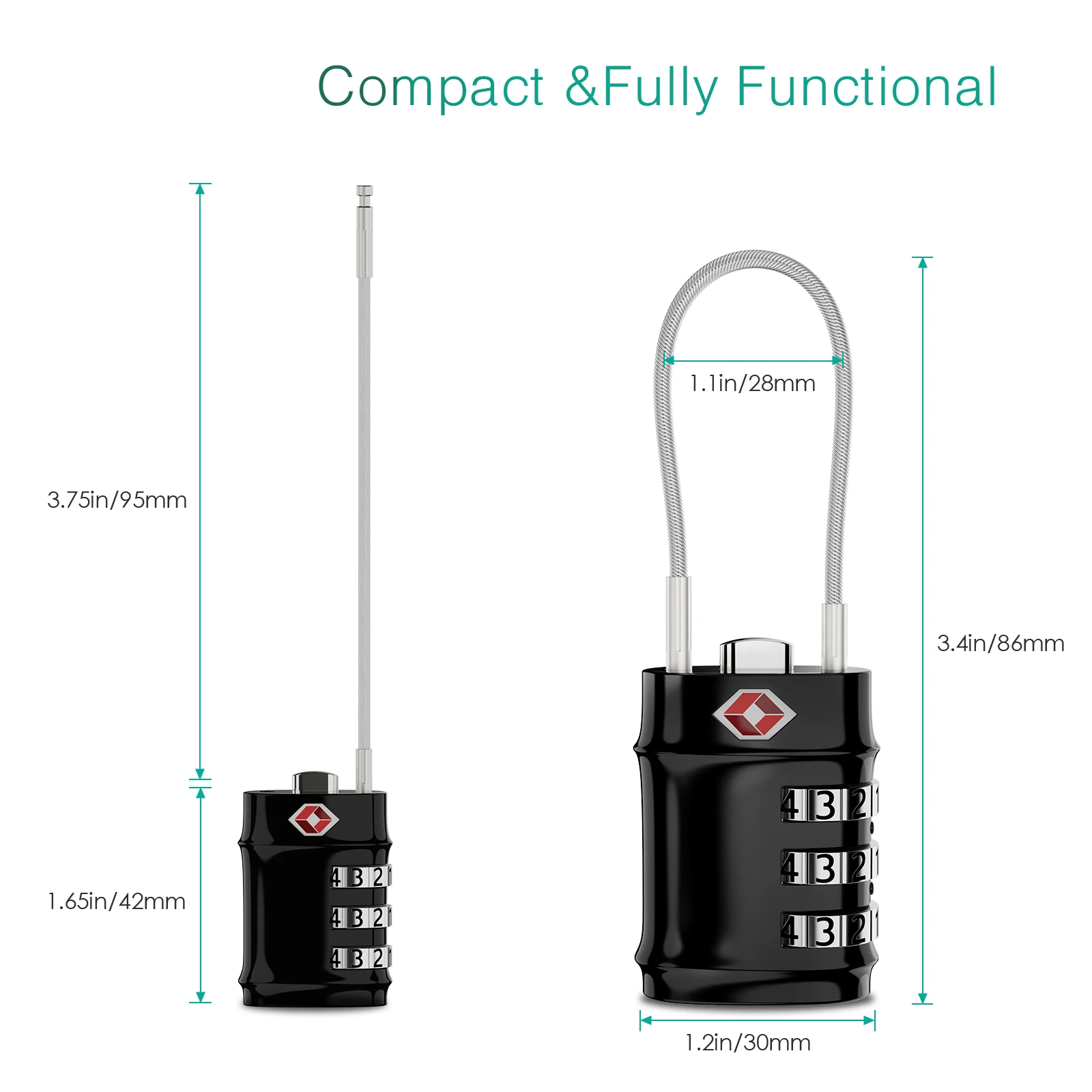 Candado de equipaje con cable flexible ORIA TSA de combinación - imagen 3