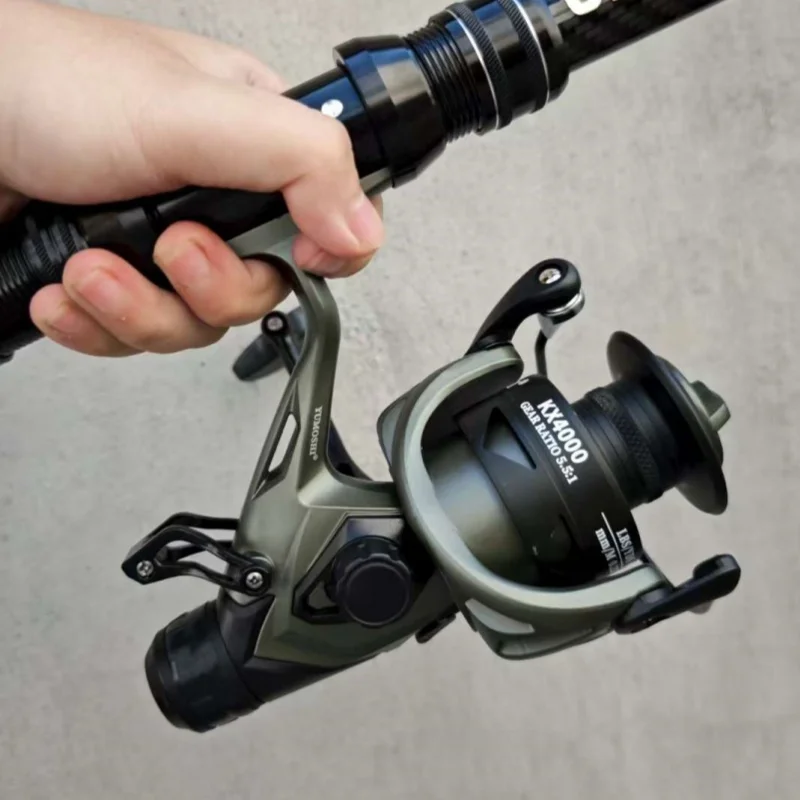 Carrete de pesca giratorio con frenos dobles delanteros y traseros, serie 3000-6000, relación de engranaje 5,5:1, con sistema de arrastre suave, adecuado para carpa - imagen 5