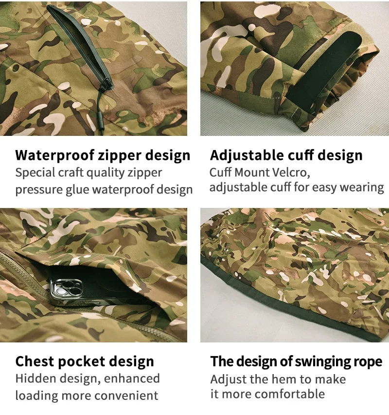 HAN WILD chaquetas tácticas de senderismo para hombre, cazadora cálida de invierno para exteriores, chaqueta informal, abrigos Parka de plumón de pato de camuflaje - imagen 5