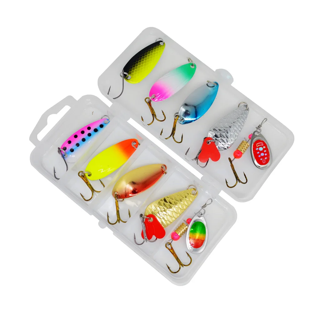 Kit de Señuelos de Pesca, cucharas coloridas, lentejuelas de rotación, señuelos artificiales, cebo giratorio, plantillas de Metal, lote de 10 piezas en oferta - imagen 3