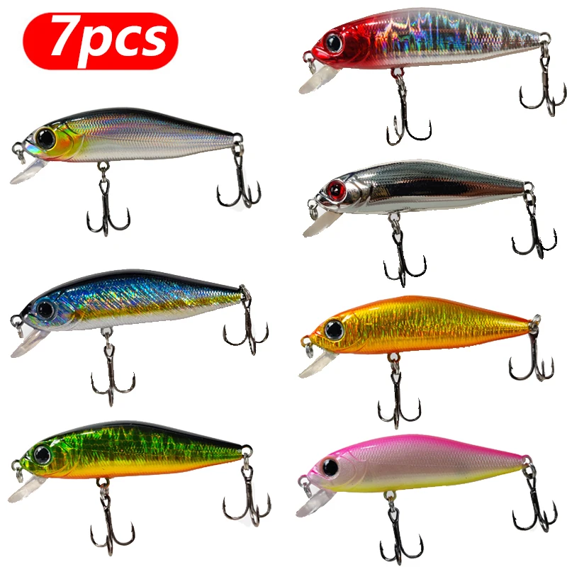 Señuelo de pesca flotante de pececillo, Wobblers de fundición larga, Jerkbait de lubina, cebo duro, Lucio, aparejos de cebo Artificial, 7 Uds.
