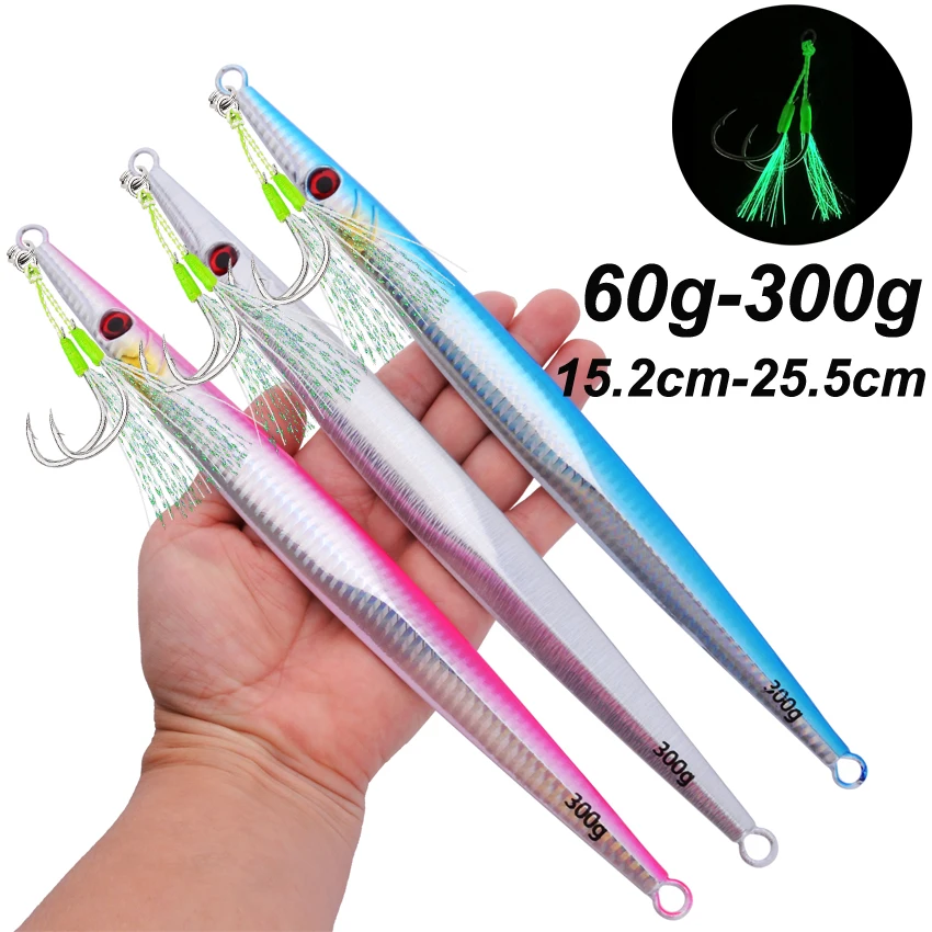 Plantilla de Metal de 60g-300g para pesca en el mar, tira larga, placa de hierro de dibujo rápido, hundimiento rápido y agitación lenta, placa de hierro luminosa, 1 Uds. - imagen 2