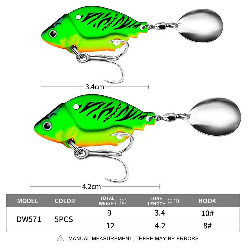PROBEROS-señuelo de pesca giratorio, Wobbler 9g-12g, cuchara de hundimiento, Spinner VIB Wobbler con lentejuelas, cebo Artificial de vibración dura, 1 ud. - imagen 3