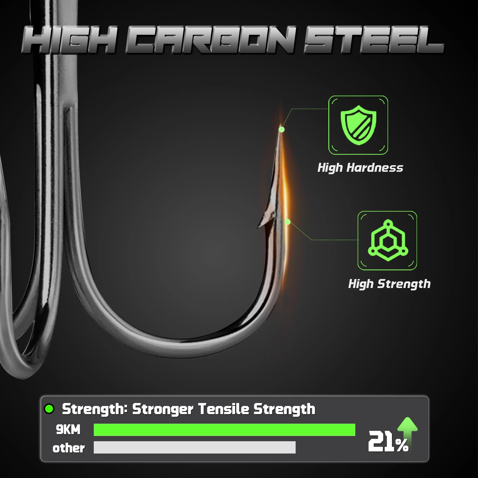 Anzuelos triples de pesca de 9KM, anzuelos triples de acero rico en carbono, señuelos duros, accesorios de pesca de agua salada - imagen 3