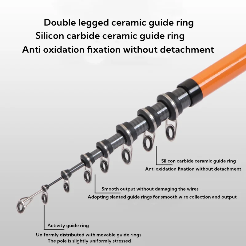 Caña de pescar telescópica portátil de fibra de carbono resistente, caña de pescar de 2,7 m, 3,6 m, 4,5 m, 5,4 m, 6,3 m, para viaje en barco oceánico - imagen 4