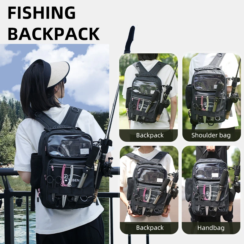 Mochila de aparejos de pesca multifuncional para hombre, bolsas grandes, varilla de engranaje, paquete de almacenamiento Molle, viaje al aire libre, Camping, caza, bolso de hombro - imagen 2