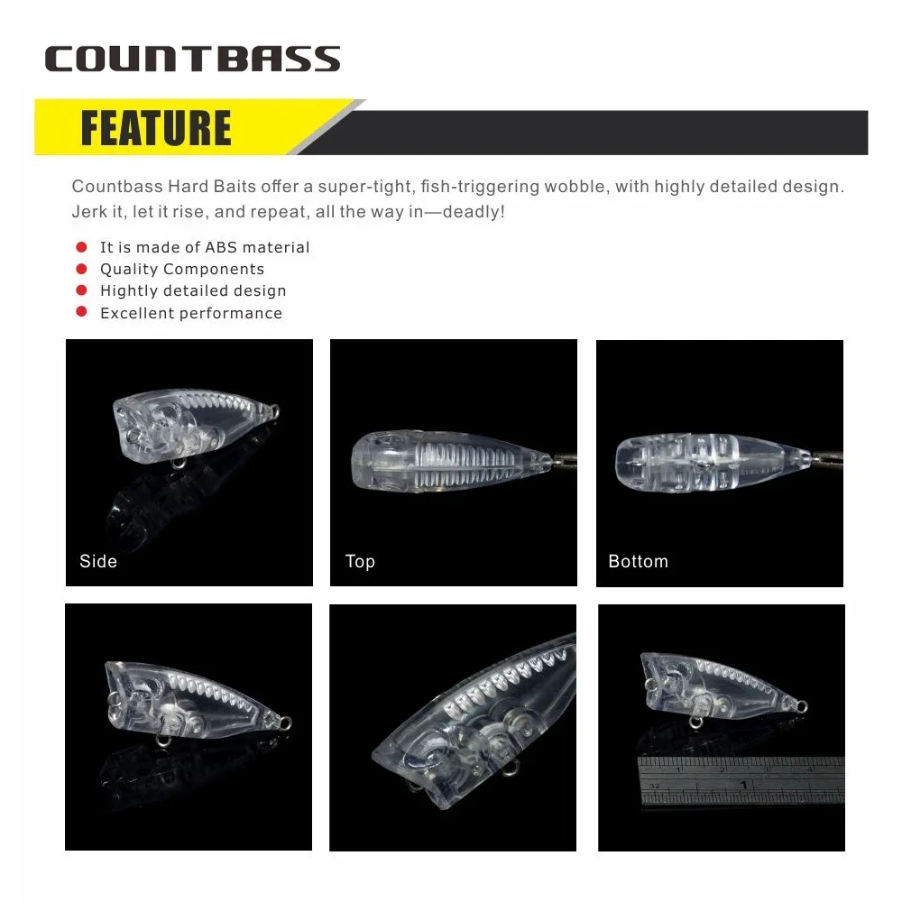 Countbass 10 cuerpos de señuelo en blanco, Topwater flotante 40 mm/1,6 "3 g/0,1 oz, señuelos de pesca sin pintar, Popper, Wobblers - imagen 4