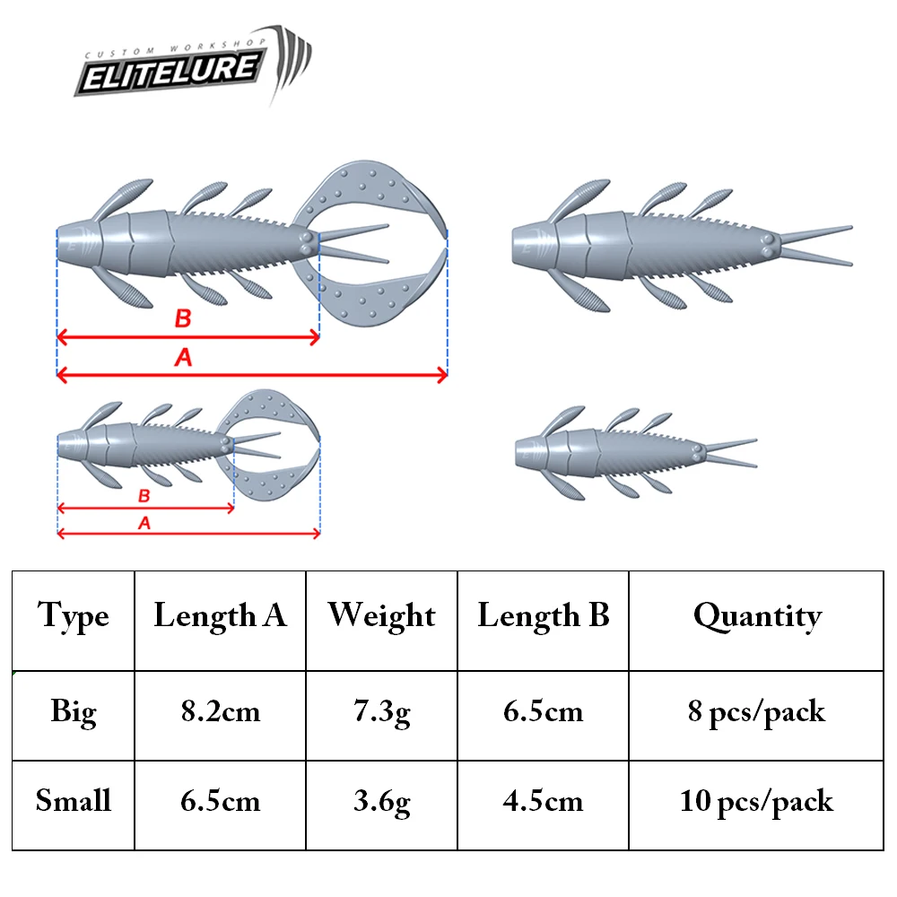 Elitelure PANTHERA 3,6g 7,3g multifuncional hundimiento cangrejo cebo suave para camarones cebo de silicona multiarticulado señuelo Ned pesca - imagen 5