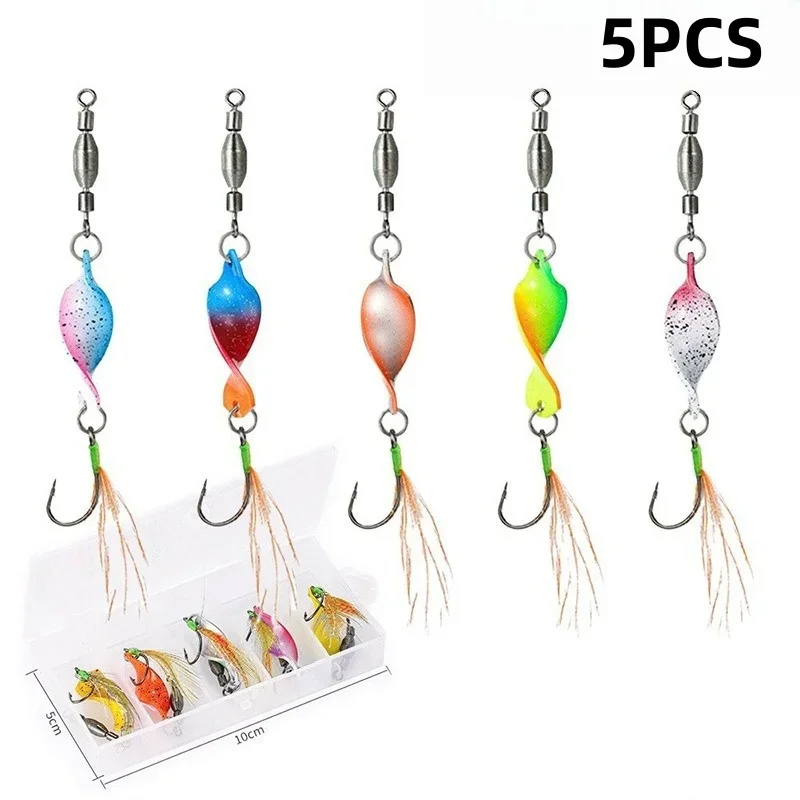 Kit de Señuelos de cucharas de pesca, 5 uds., giradores giratorios de pesca con estuche de almacenamiento, cebos giratorios de pesca duros para lubina, salmón, Lucio, perca