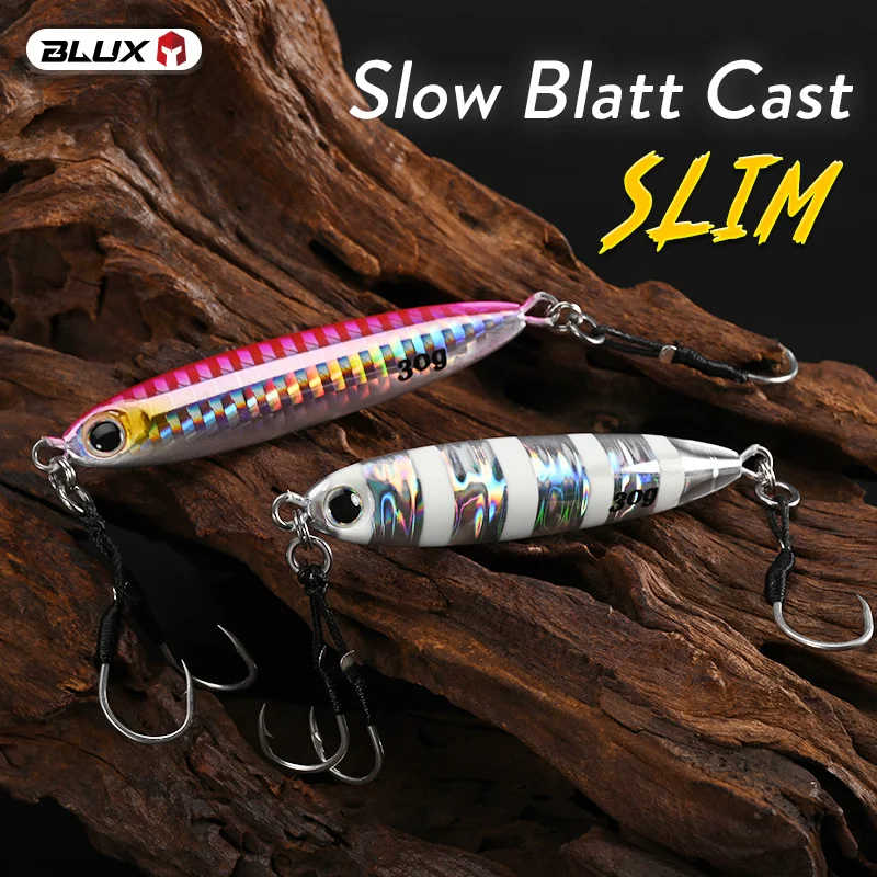 BLUX-plantilla de Metal delgada fundida de Blatt lento, 15g, 20g, 30g, señuelo de pesca, cuchara de Jigging, cebos artificiales de lubina de agua salada en roca - imagen 4