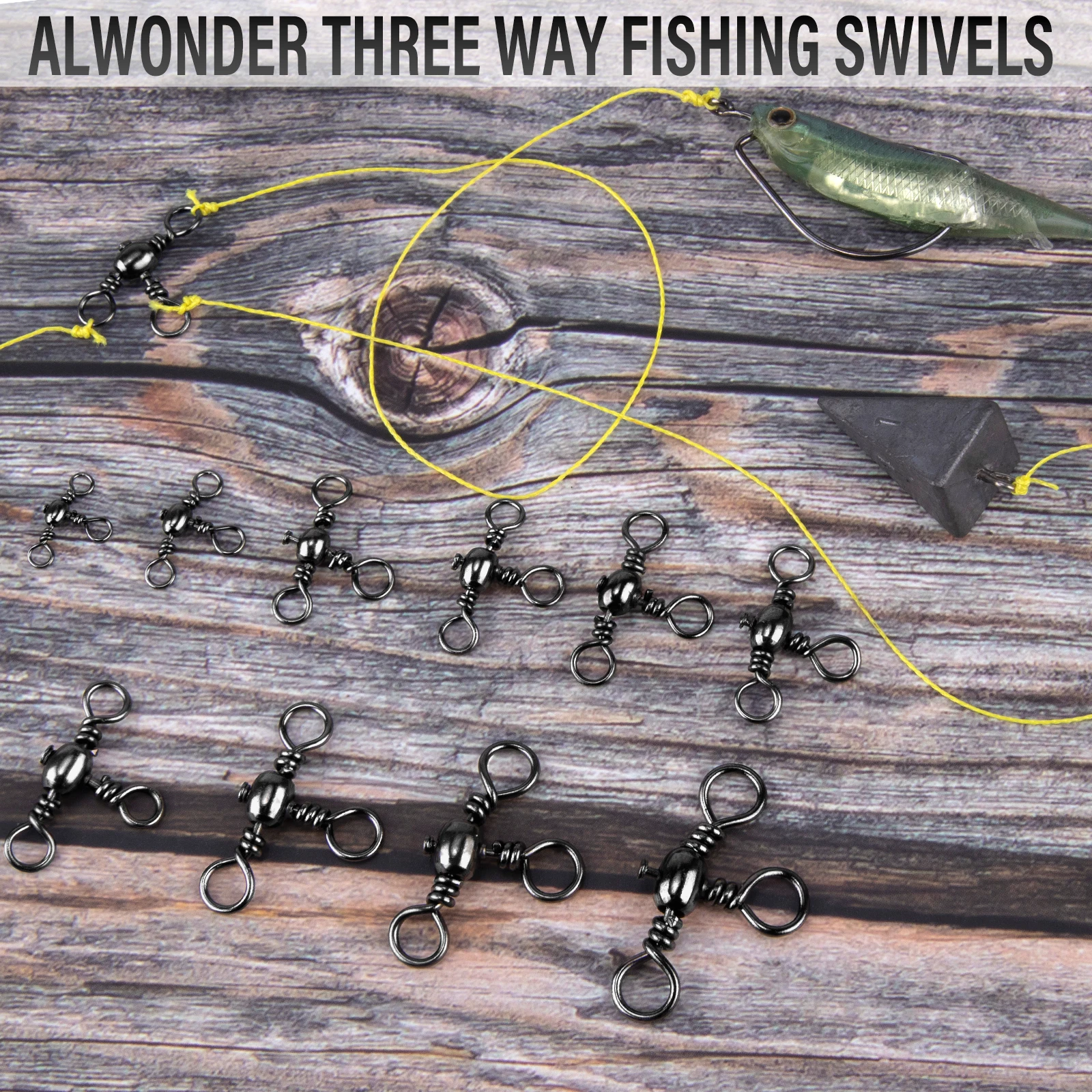 30 Uds. Conector de línea de gancho para aparejos de bagre de latón y acero inoxidable de 35-175lb giratorio de 3 vías para aparejos de pesca de Surf, tiro directo, agua salada - imagen 3