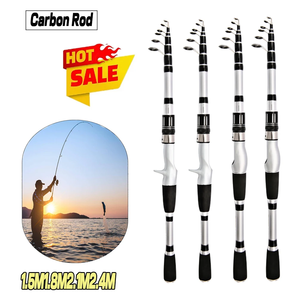 Ghotda-caña de pescar telescópica de carbono, caña de fundición giratoria con 1,5 m, 1,8 m, 2,1 m, 2,4 m, señuelo de Baitcasting para todas las aguas - imagen 2