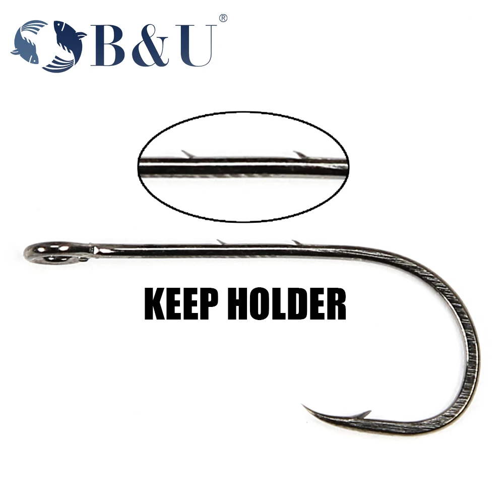 B & U 20 piezas anillo de ojos grandes, anzuelo de pesca con púas, anzuelos individuales de acero al carbono, anzuelos de gusano para pesca, anzuelos de gusano suaves de acero rico en carbono - imagen 2