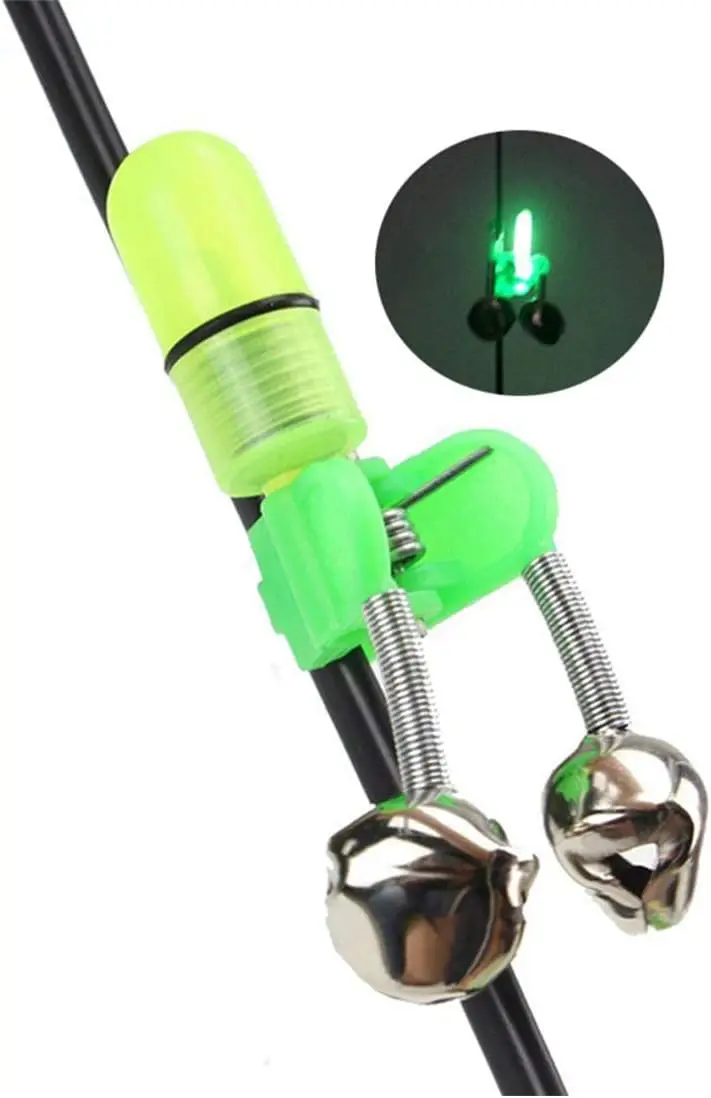 Kit de campana y luz nocturna, 6 piezas de campana de alarma de cebo para morder pescado con luz LED para pesca nocturna (verde) - imagen 4