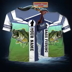 Bass Fishing-Camiseta personalizada con nombre 3D completamente estampado para hombre, camiseta de manga corta Unisex de verano, camisetas informales TX257