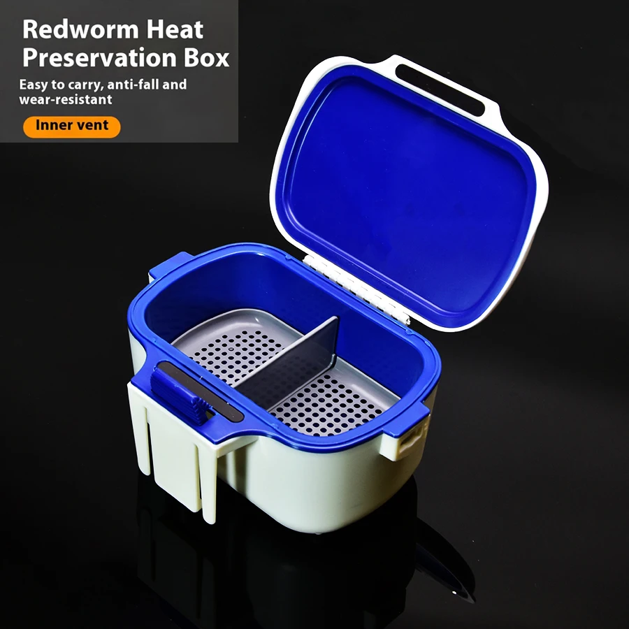 Caja de cebo de pesca versátil, señuelo de anzuelo, cajas de cebo falso, aislamiento, transpirable, retención de humedad para lombrices y señuelos vivos