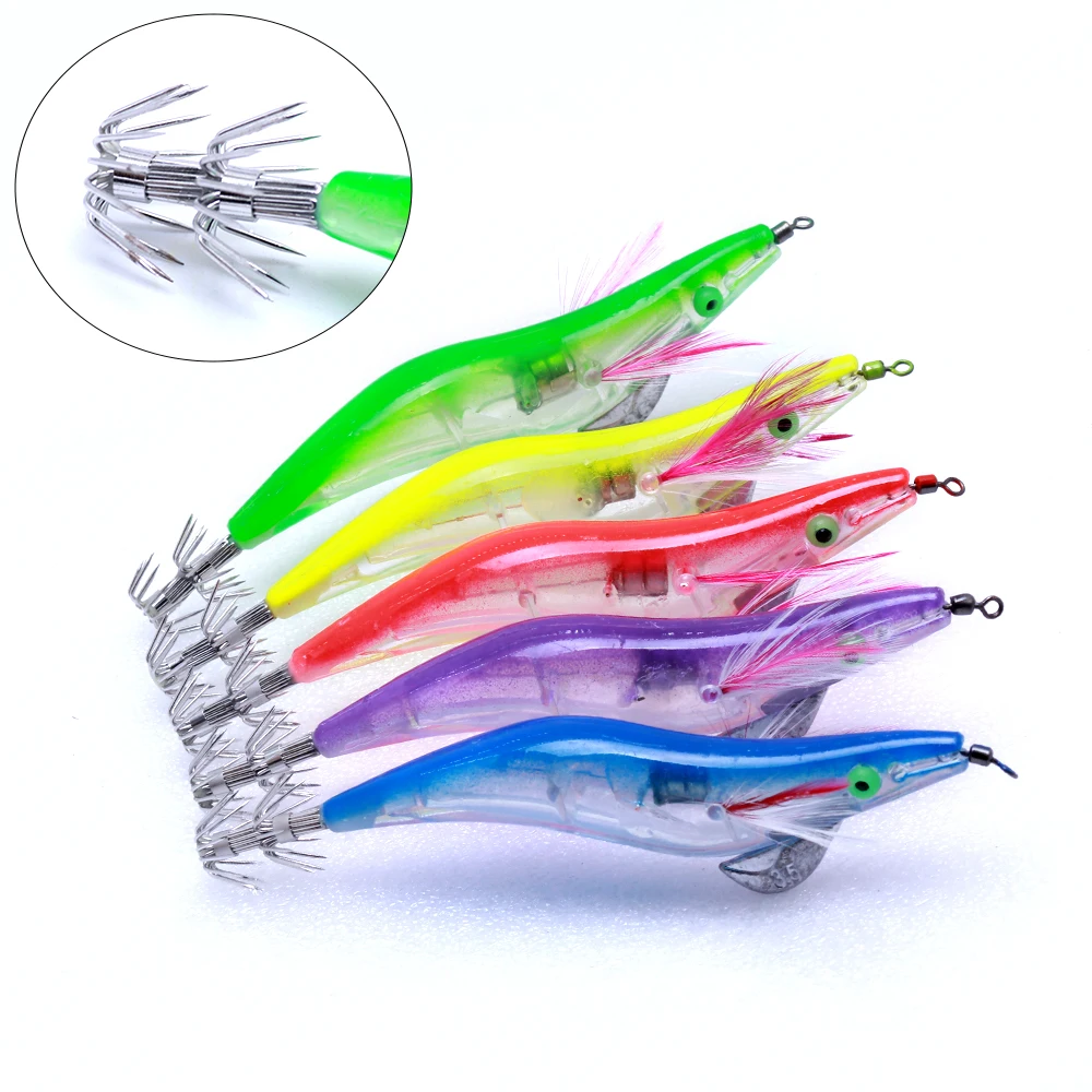 Señuelo electrónico LED para camarones con cabezal de anzuelo, juego de anzuelos de calamar, Señuelos de pesca duros, cola luminosa, cebo Artificial para lubina nocturna, 1 ud. - imagen 2