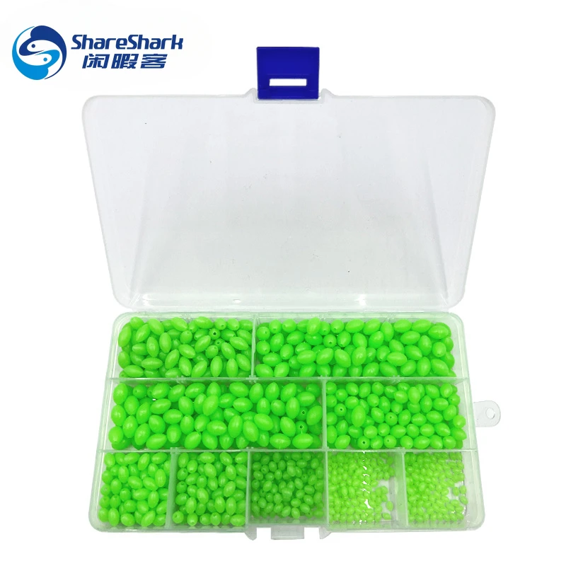 Kit de cuentas de accesorios de pesca, 900 unids/caja, plástico duro, verde, luminoso, cuentas ovaladas, aparejos de pesca de agua salada brillantes - imagen 2