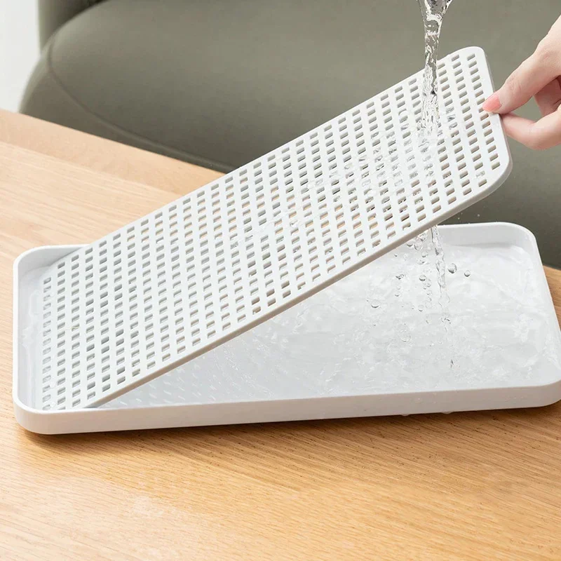 Estante de cuencos Rectangular, bandeja de drenaje de frutas, caja de palillos, bandeja de almacenamiento de cocina, bandeja de drenaje de vasos de agua, cesta de frutas, organizador de bandejas de té - imagen 4