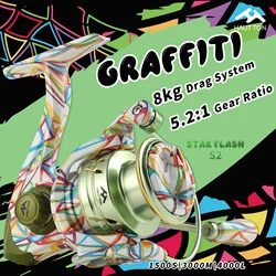 Carrete de pesca giratorio HAUT TON GRAFFITI 1500S/3000M/4000L 5,2: 1 relación de engranaje 3 + 1BB 27,8-31,8 libras arrastre máximo para agua salada de agua dulce