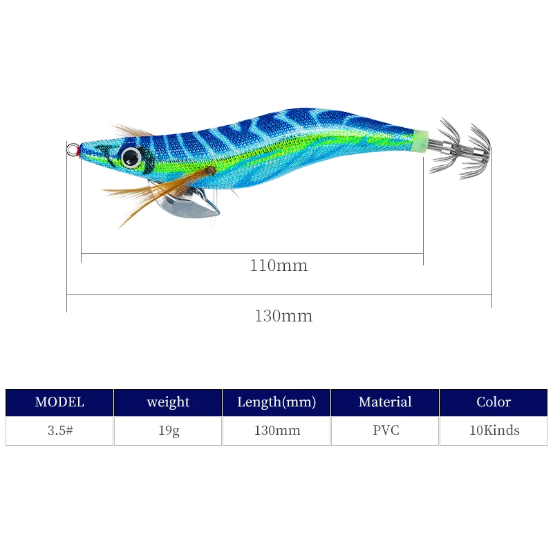 FSZDSO-anzuelo de calamar luminoso, señuelo de Pesca de Mar, cebo de pulpo, sepia, 3,5mm, número 130, 19g - imagen 2