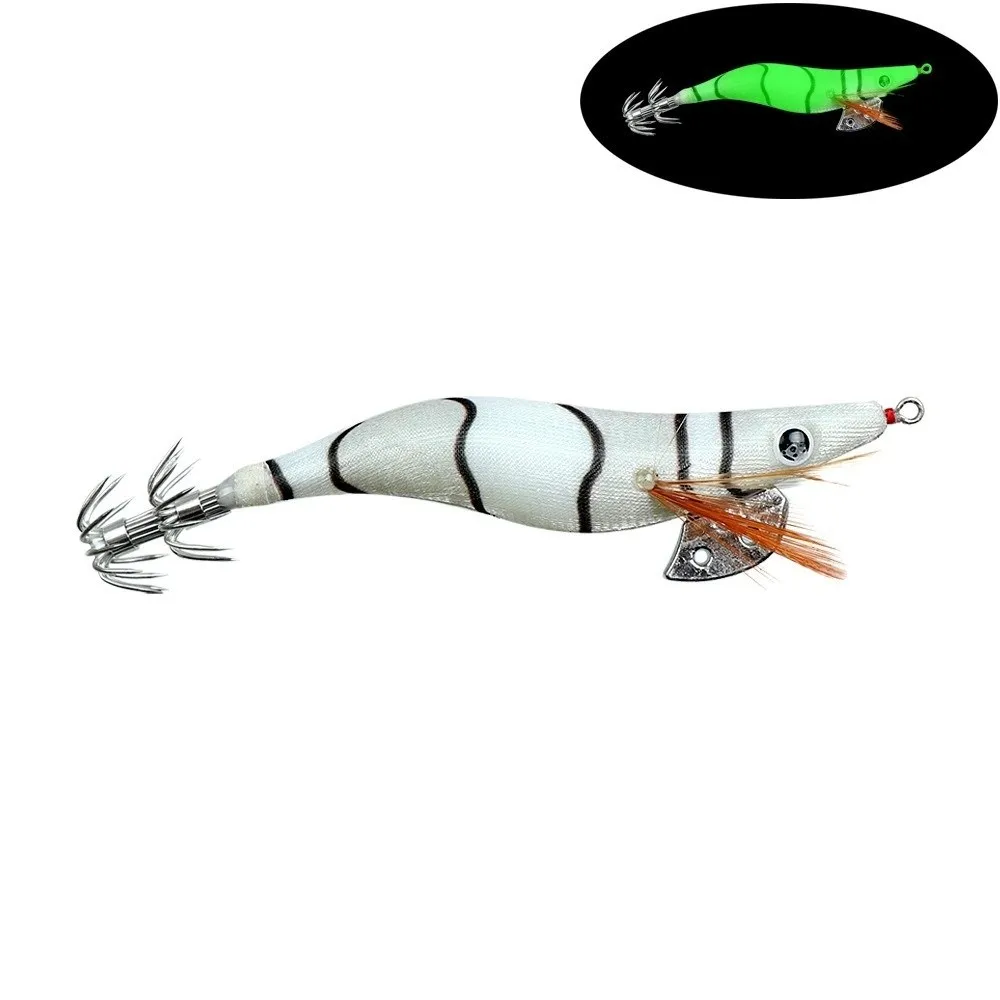 Camarones gambas 2,5 # Jig de calamar 11g 10cm cebo duro señuelo de pesca luminoso de madera pesca en aguas profundas - imagen 3
