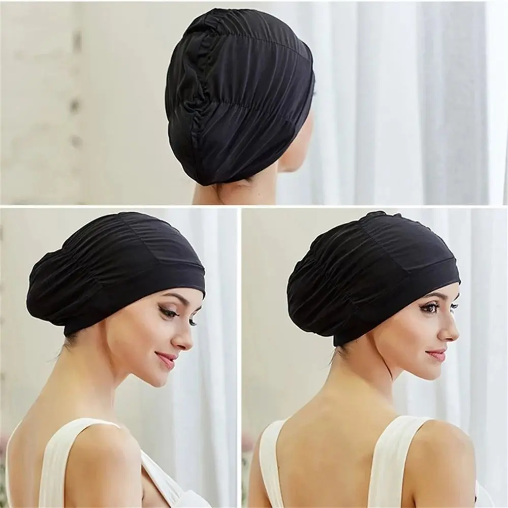 Gorro de natación de alta elasticidad para hombre y mujer, gorro de nailon con estampado de flores lisas, de pelo largo, para deportes y piscina, 1 unidad - imagen 3